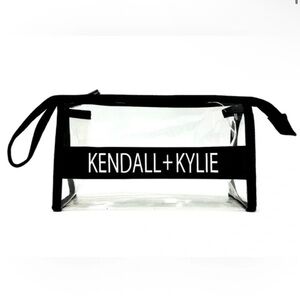 Kendall + Kylie Clear Makeup Beauty Bag with black and whitee logo on front